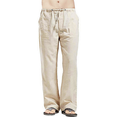 Men Solid Color Linen Pants