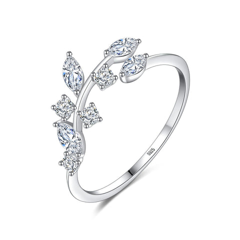 Silver Olive Leaf Zircon Finger Rings