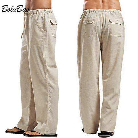 Men Solid Color Linen Pants