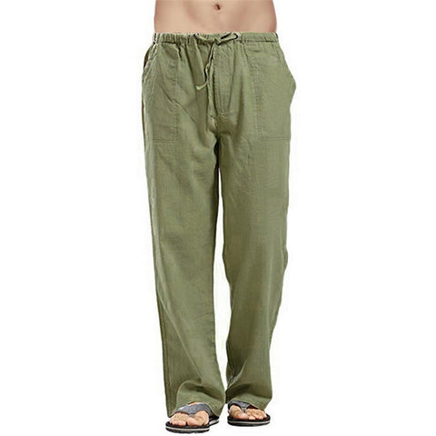 Men Solid Color Linen Pants