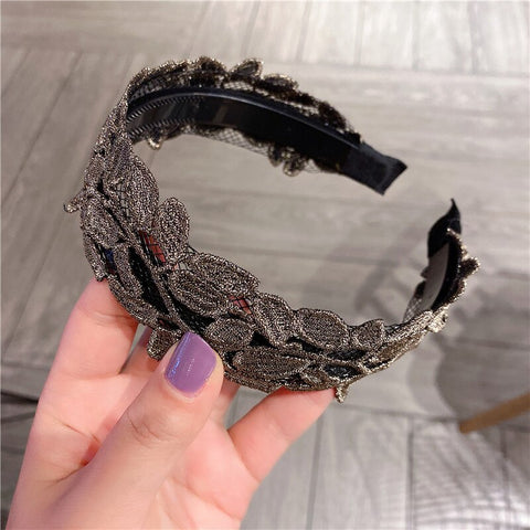 Women Embroidery Flower Wide Headbands