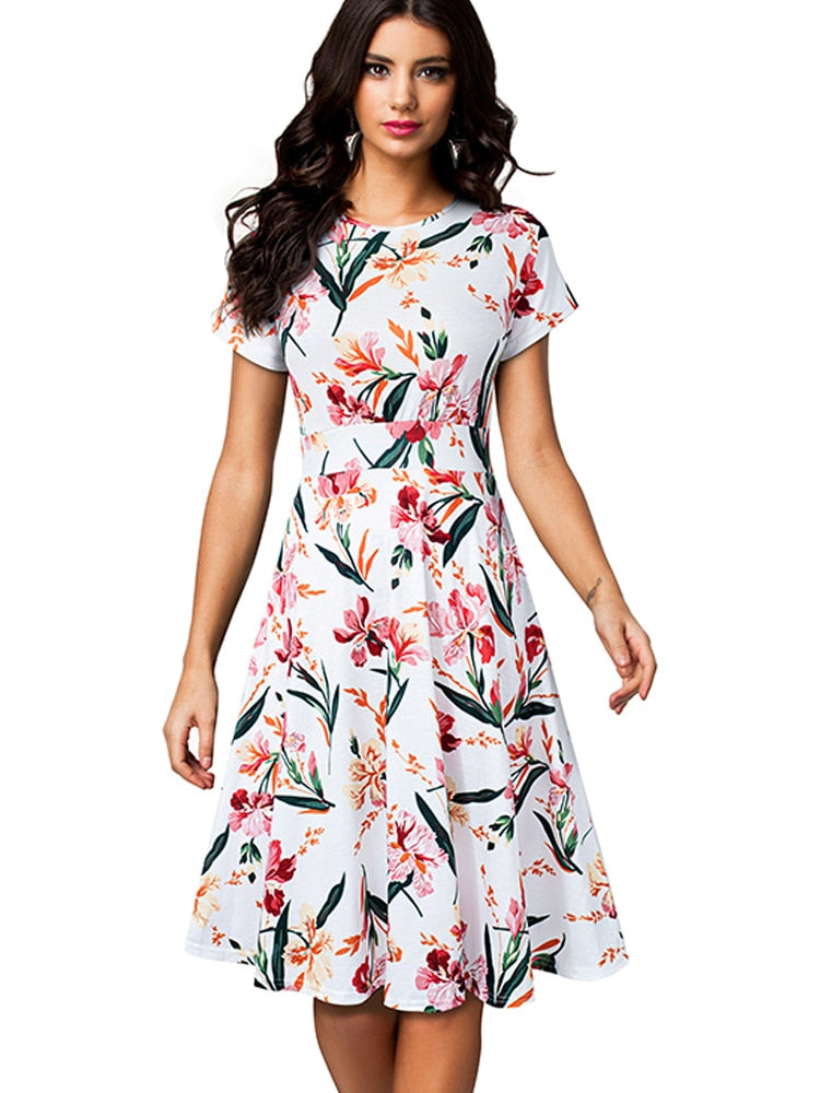 Women Floral Print Round Dress