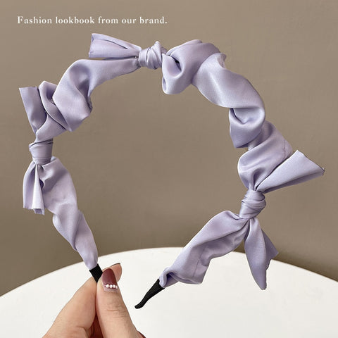 Women  Candy Color Pleated Bowknot Hairbands