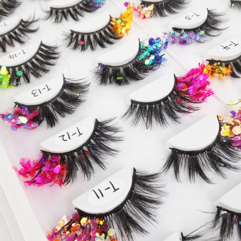 Eyelashes with Color Fluorescence with Sequins False Lashes