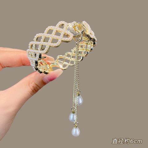 Women  Rhinestone Tassel Pearl Hair Clip