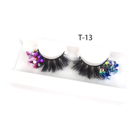 Eyelashes with Color Fluorescence with Sequins False Lashes