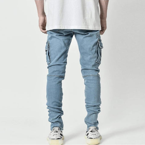 Multi Pockets Denim Mid Waist Cargo Jeans