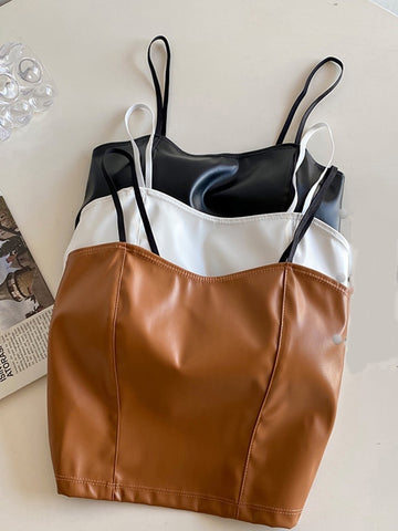 Women PU Leather Crop Tops