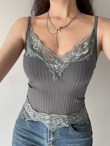 Women Casual Lace Trim Crop Tops