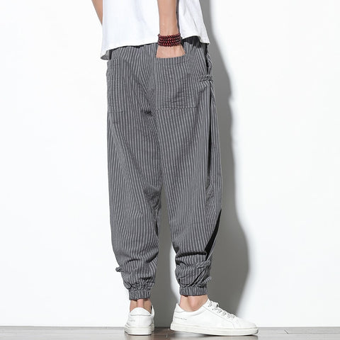 Buckle Striped Harem Pants