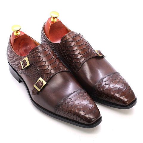 Men Genuine Leather Double Buckle Shoes