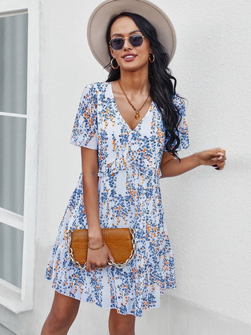 Women V Neck Floral Print Dress
