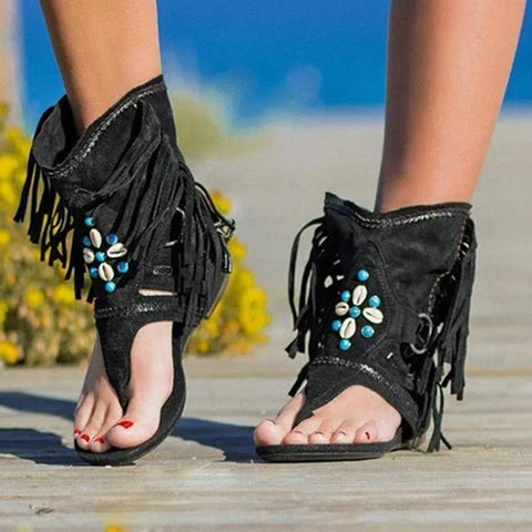 Women Fringe Flower Wedges Shoes