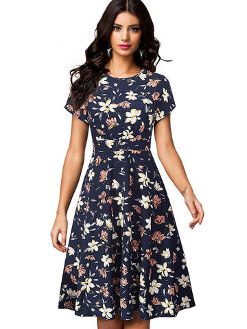 Women Floral Print Round Dress