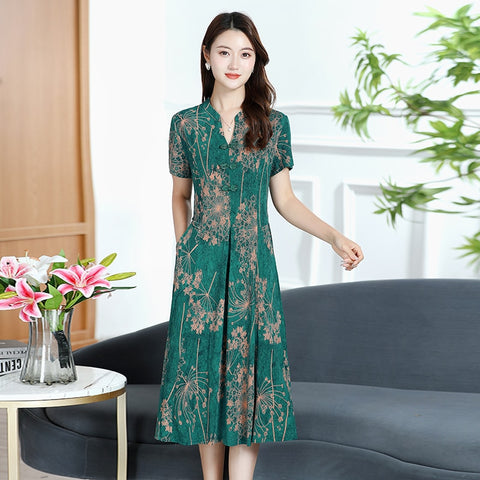 Womens Retro Chinese Midi  Dress