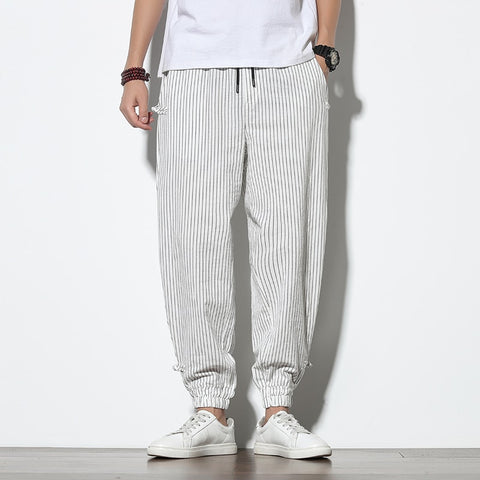Buckle Striped Harem Pants