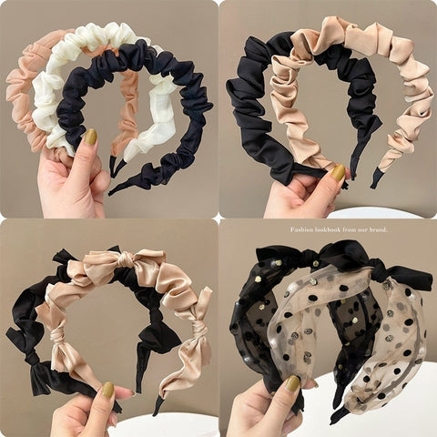 Women  Candy Color Pleated Bowknot Hairbands