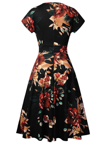 Women Floral Print Round Dress