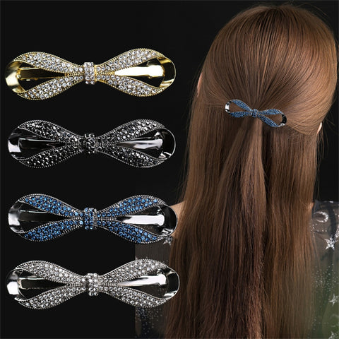 Women Crystal Pearl Bow Hair Clips