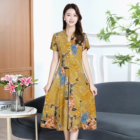 Womens Retro Chinese Midi  Dress