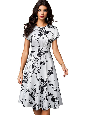 Women Floral Print Round Dress