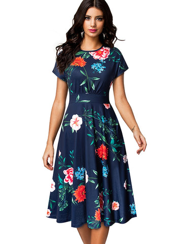 Women Floral Print Round Dress