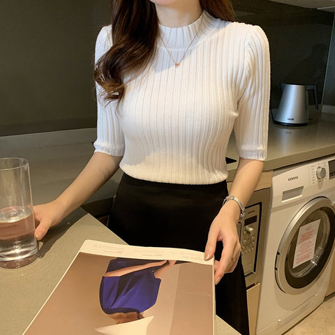Women Short Sleeve Knit Blouse Short