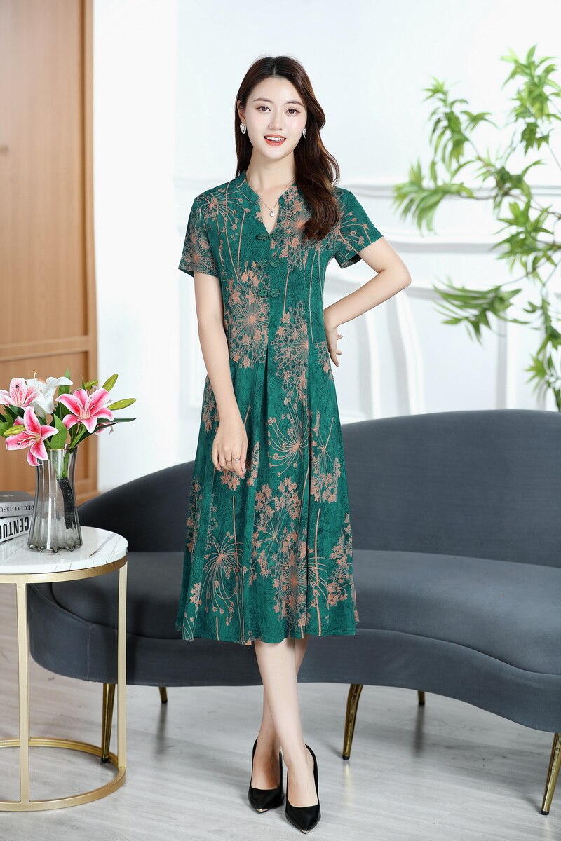 Womens Retro Chinese Midi  Dress