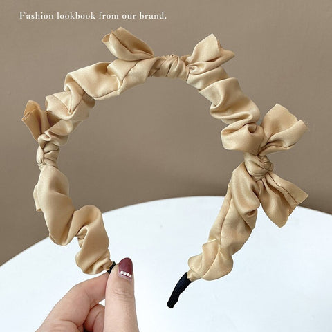 Women  Candy Color Pleated Bowknot Hairbands