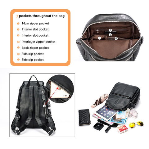 Women Genuine Leather Large Backpack