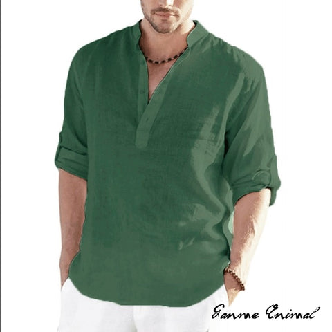 Men Linen Long Sleeve T-Shirt
