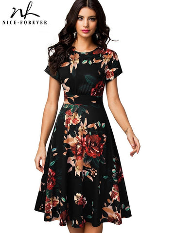 Women Floral Print Round Dress