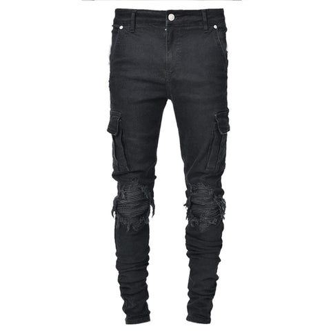 Multi Pockets Denim Mid Waist Cargo Jeans