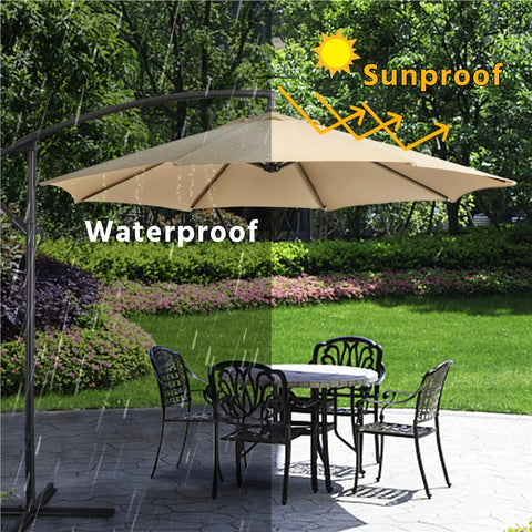 9 Foot Offset Cantilever Patio Umbrella with Crank, Tan Outdoor Umbrellas