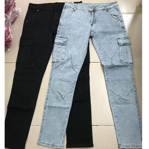 Multi Pockets Denim Mid Waist Cargo Jeans
