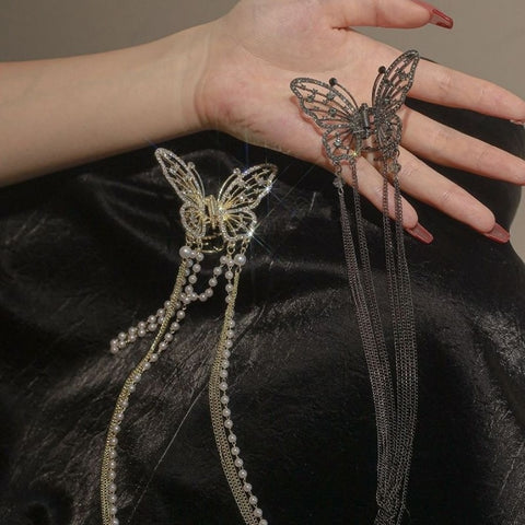 Women Butterfly  Pearl Tassel hair clip