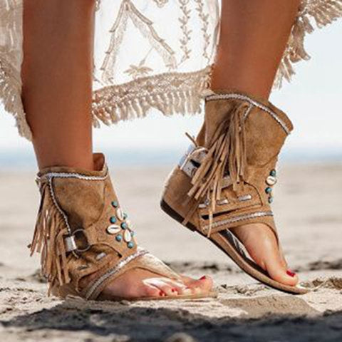 Women Fringe Flower Wedges Shoes