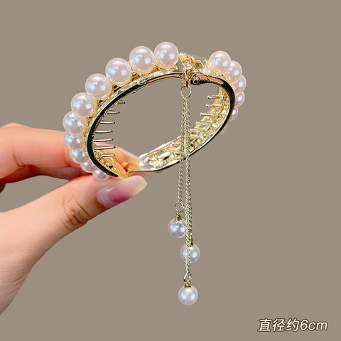 Women  Rhinestone Tassel Pearl Hair Clip