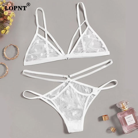 Women Breathable Brassiere Polka Dot Mesh Bra Set