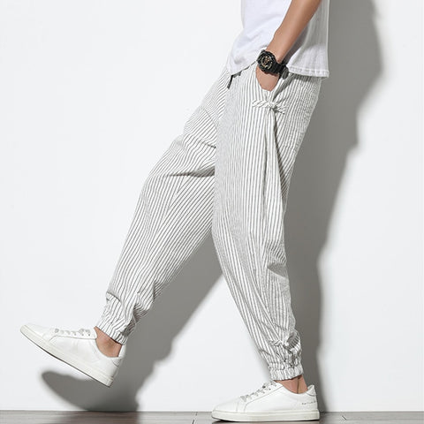 Buckle Striped Harem Pants