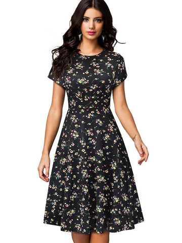 Women Floral Print Round Dress