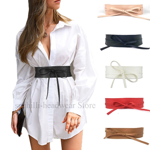 Women Dress Leather Bowknot Wide Belts