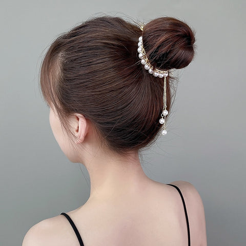 Women  Rhinestone Tassel Pearl Hair Clip