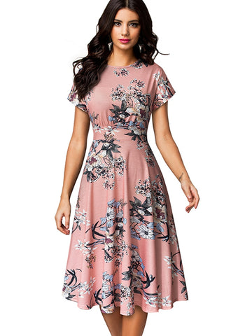 Women Floral Print Round Dress