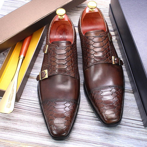 Men Genuine Leather Double Buckle Shoes