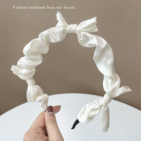 Women  Candy Color Pleated Bowknot Hairbands