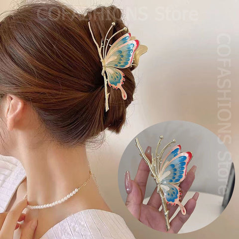Women Butterfly  Pearl Tassel hair clip