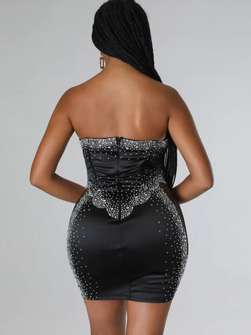 Bonnie Forest Elegant Black Crystal Short Party Dress