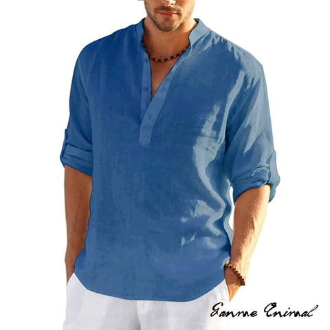 Men Linen Long Sleeve T-Shirt