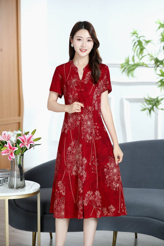 Womens Retro Chinese Midi  Dress